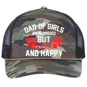 Dad Of Outnumbered But Proud And Happy Dad Funny Gift Retro Rope Trucker Hat Cap