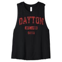 Dayton Ohio Oh Vintage Athletic Sports Women's Racerback Cropped Tank