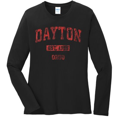 Dayton Ohio Oh Vintage Athletic Sports Ladies Long Sleeve Shirt