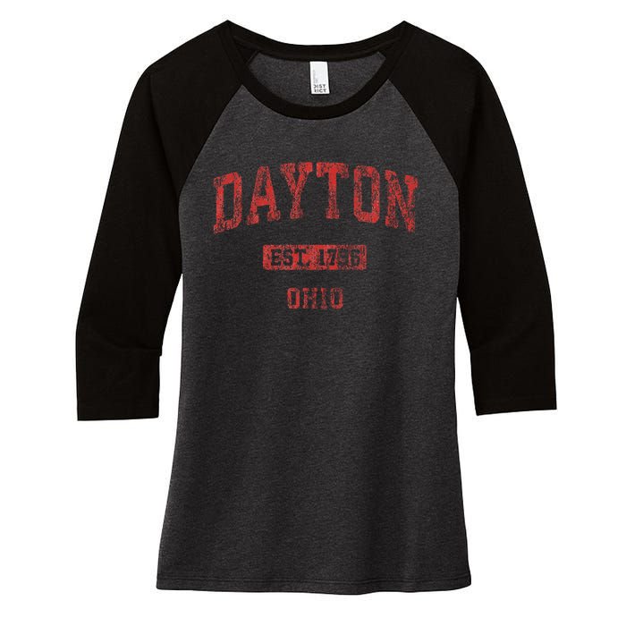 Dayton Ohio Oh Vintage Athletic Sports Women's Tri-Blend 3/4-Sleeve Raglan Shirt