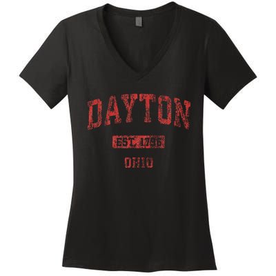 Dayton Ohio Oh Vintage Athletic Sports Women's V-Neck T-Shirt