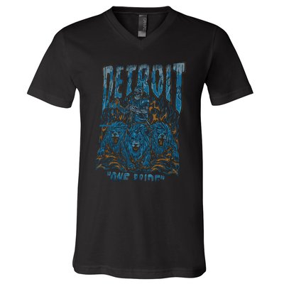 Detroit One Pride Skeleton Design Football Vintage Bootleg V-Neck T-Shirt