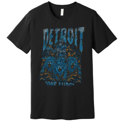 Detroit One Pride Skeleton Design Football Vintage Bootleg Premium T-Shirt