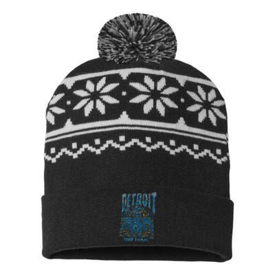 Detroit One Pride Skeleton Design Football Vintage Bootleg USA-Made Snowflake Beanie