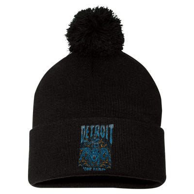 Detroit One Pride Skeleton Design Football Vintage Bootleg Pom Pom 12in Knit Beanie