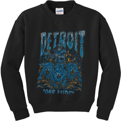 Detroit One Pride Skeleton Design Football Vintage Bootleg Kids Sweatshirt