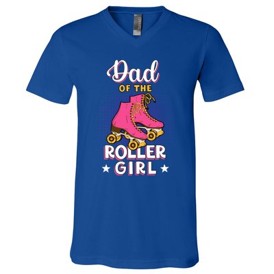 Dad Of Roller Fathers Day Skating Matching Family Gift V-Neck T-Shirt