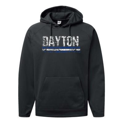 Dayton Ohio Retro Vintage Weathered Throwback Performance Fleece Hoodie