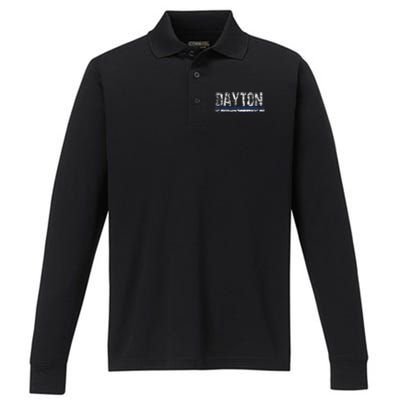 Dayton Ohio Retro Vintage Weathered Throwback Performance Long Sleeve Polo