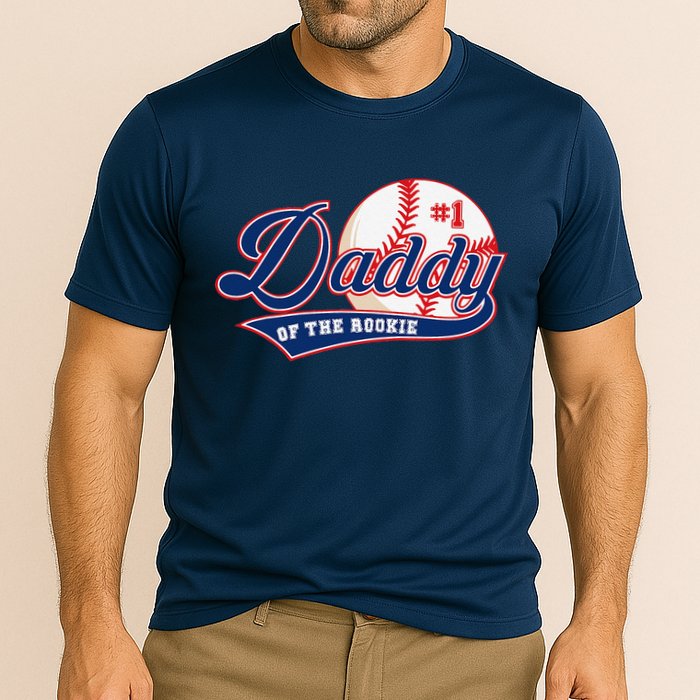 Daddy Of Rookie Of Year 1st Birthday Baseball Theme Matching Cooling Performance Crew T-Shirt