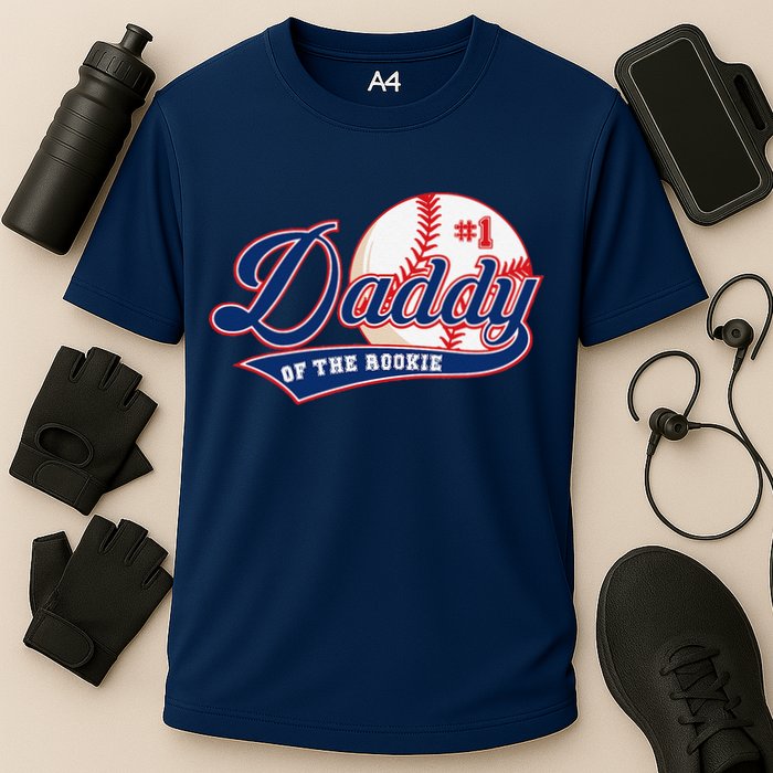 Daddy Of Rookie Of Year 1st Birthday Baseball Theme Matching Cooling Performance Crew T-Shirt