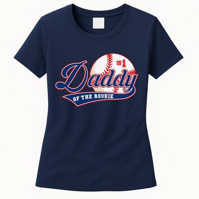 Daddy Of Rookie Of Year 1st Birthday Baseball Theme Matching Womens T-Shirt
