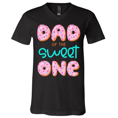 Dad Of Sweet One First Birthday Matching Family Donut Theme V-Neck T-Shirt