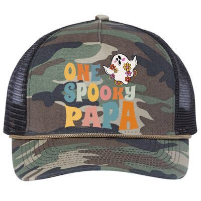 Dad One Spooky Papa Daddy Groovy Halloween Costume Retro Rope Trucker Hat Cap