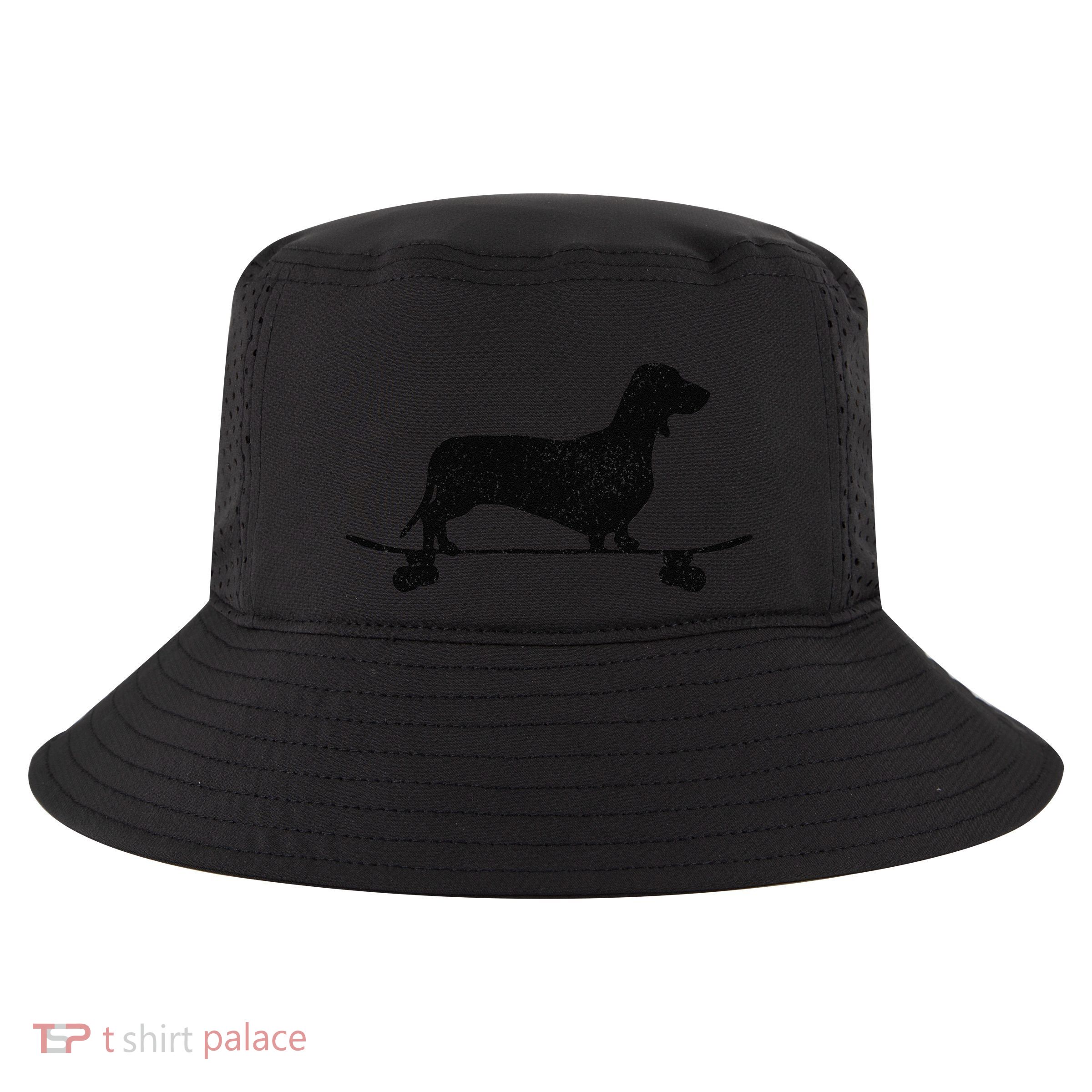 Dachshund On Skateboard Funny Wiener Dog Doxie Skater Gift Cool Comfort Performance Bucket Hat