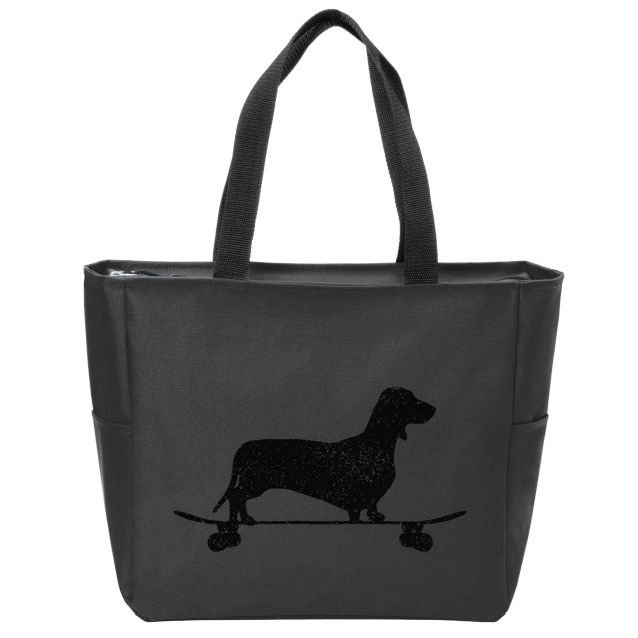 Dachshund On Skateboard Funny Wiener Dog Doxie Skater Gift Zip Tote Bag