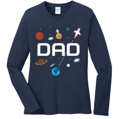 Dad Outer Space Birthday Party Ladies Long Sleeve Shirt