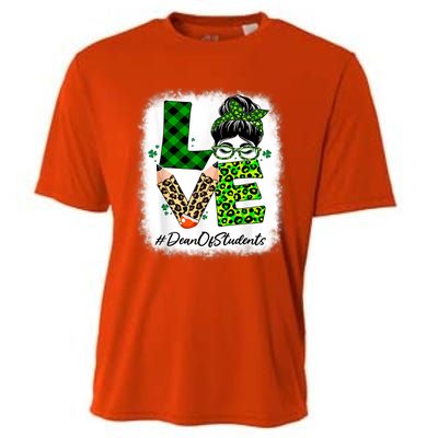 Dean Of Students Love Bleached Messy Bun St Patricks Day Cooling Performance Crew T-Shirt