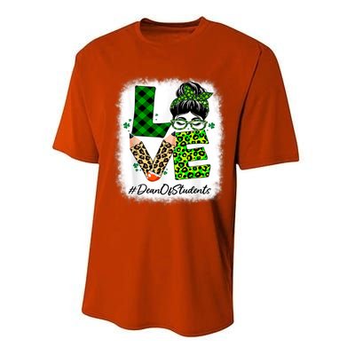 Dean Of Students Love Bleached Messy Bun St Patricks Day Performance Sprint T-Shirt