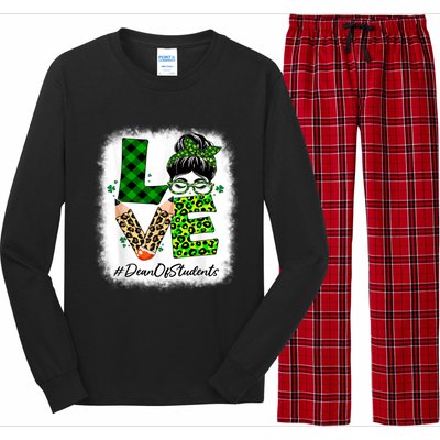 Dean Of Students Love Bleached Messy Bun St Patricks Day Long Sleeve Pajama Set