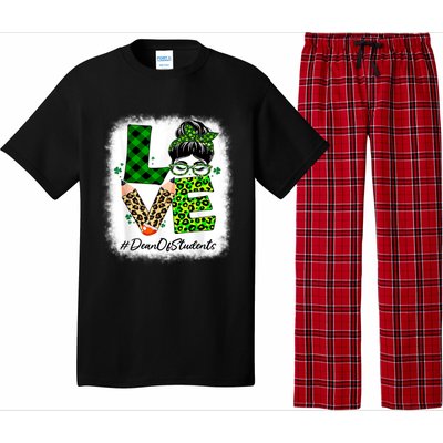 Dean Of Students Love Bleached Messy Bun St Patricks Day Pajama Set