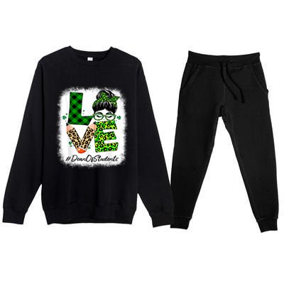 Dean Of Students Love Bleached Messy Bun St Patricks Day Premium Crewneck Sweatsuit Set