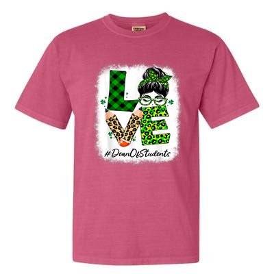 Dean Of Students Love Bleached Messy Bun St Patricks Day Garment-Dyed Heavyweight T-Shirt