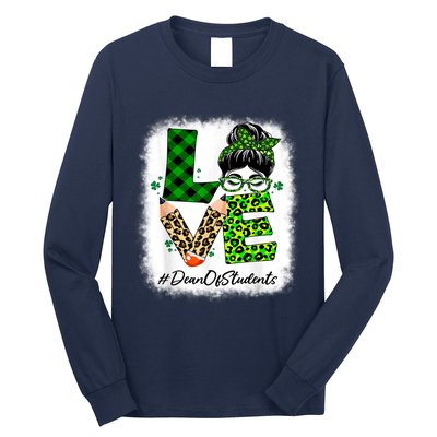 Dean Of Students Love Bleached Messy Bun St Patricks Day Long Sleeve Shirt