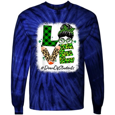 Dean Of Students Love Bleached Messy Bun St Patricks Day Tie-Dye Long Sleeve Shirt