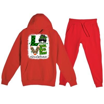 Dean Of Students Love Bleached Messy Bun St Patricks Day Premium Hooded Sweatsuit Set