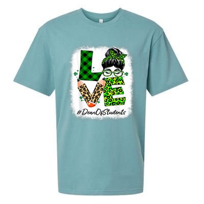 Dean Of Students Love Bleached Messy Bun St Patricks Day Sueded Cloud Jersey T-Shirt