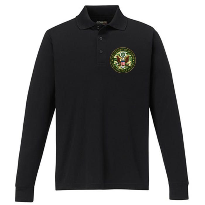 Department Of Stoners Funny Weed Cannabis Pot America USA Performance Long Sleeve Polo