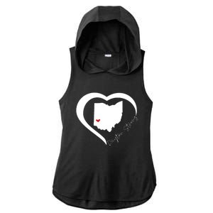 Dayton Ohio Strong Retro Heart Map Ladies PosiCharge Tri-Blend Wicking Draft Hoodie Tank