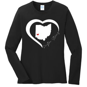 Dayton Ohio Strong Retro Heart Map Ladies Long Sleeve Shirt