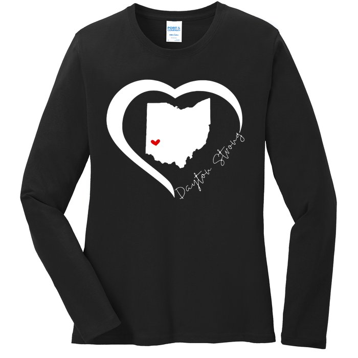 Dayton Ohio Strong Retro Heart Map Ladies Long Sleeve Shirt