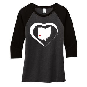 Dayton Ohio Strong Retro Heart Map Women's Tri-Blend 3/4-Sleeve Raglan Shirt