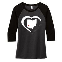 Dayton Ohio Strong Retro Heart Map Women's Tri-Blend 3/4-Sleeve Raglan Shirt