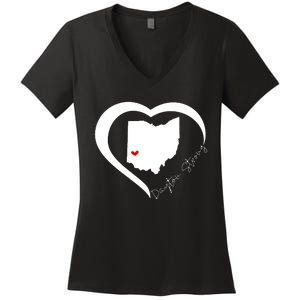 Dayton Ohio Strong Retro Heart Map Women's V-Neck T-Shirt