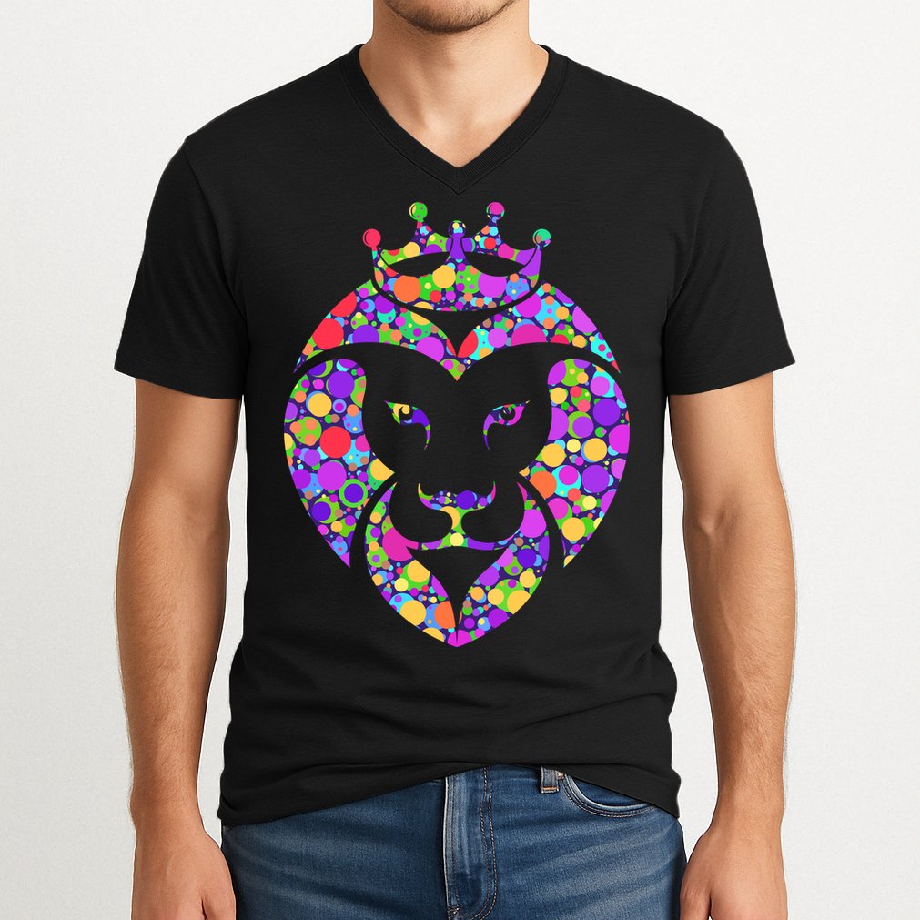 Dot Day King Lion V-Neck T-Shirt