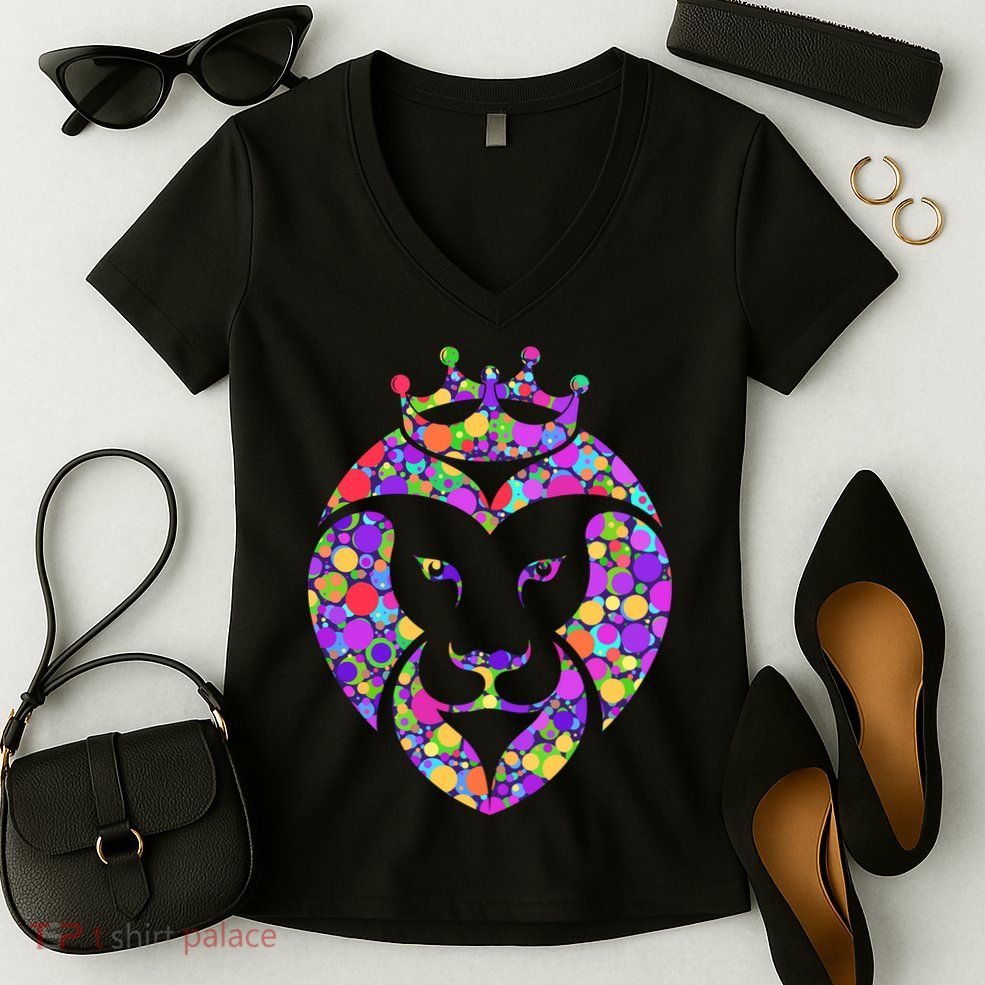 Dot Day King Lion Women's V-Neck T-Shirt