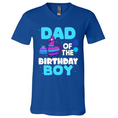 Dad Of The Birthday Boy Llama Dad And Mom Family Party V-Neck T-Shirt