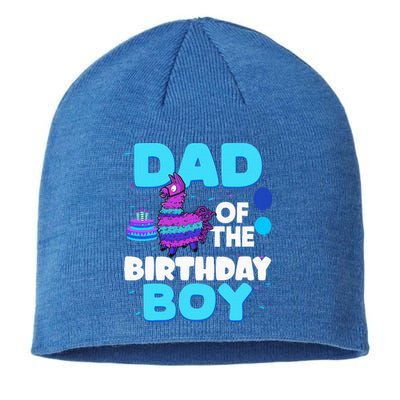 Dad Of The Birthday Boy Llama Dad And Mom Family Party Sustainable Beanie