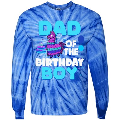 Dad Of The Birthday Boy Llama Dad And Mom Family Party Tie-Dye Long Sleeve Shirt