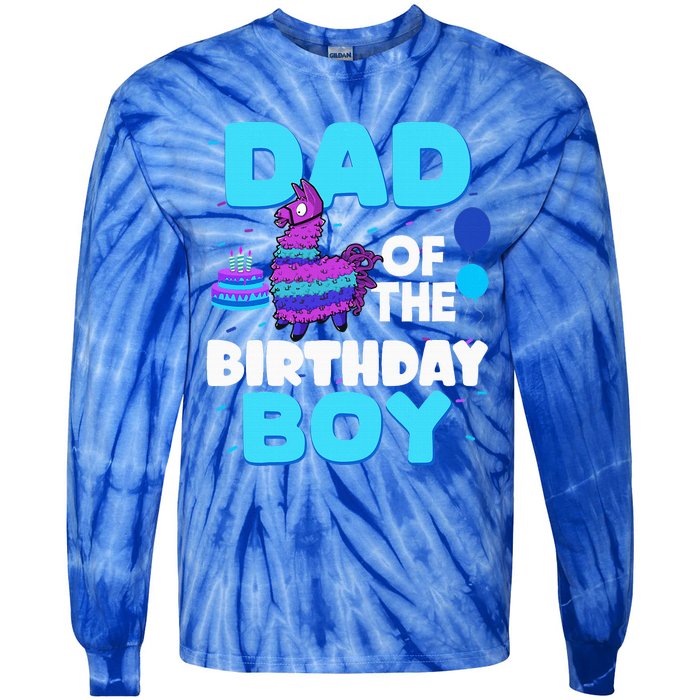 Dad Of The Birthday Boy Llama Dad And Mom Family Party Tie-Dye Long Sleeve Shirt