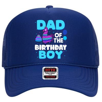 Dad Of The Birthday Boy Llama Dad And Mom Family Party High Crown Mesh Back Trucker Hat