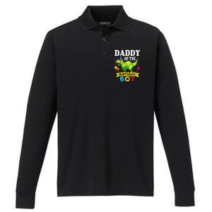 Daddy of the Birthday Boy T-Rex RAWR Dinosaur Birthday boy Performance Long Sleeve Polo