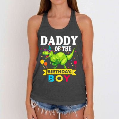 Daddy of the Birthday Boy T-Rex RAWR Dinosaur Birthday boy Women's Knotted Racerback Tank