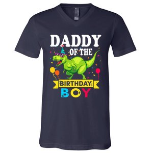 Daddy of the Birthday Boy T-Rex RAWR Dinosaur Birthday boy V-Neck T-Shirt