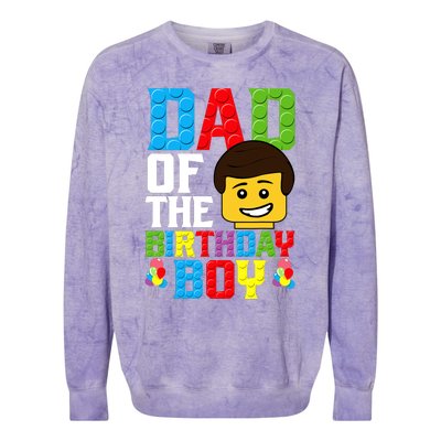 Dad Of The Birthday Boy Building Blocks Master Builder Colorblast Crewneck Sweatshirt