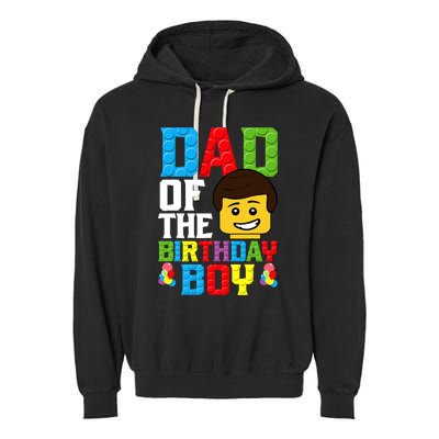 Dad Of The Birthday Boy Building Blocks Master Builder Garment-Dyed Fleece Hoodie